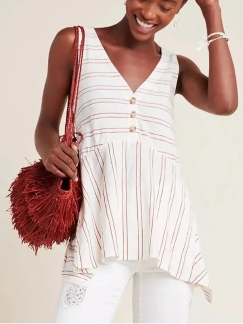 Mauve Anthropologie Alayna Peplum Striped Top Small